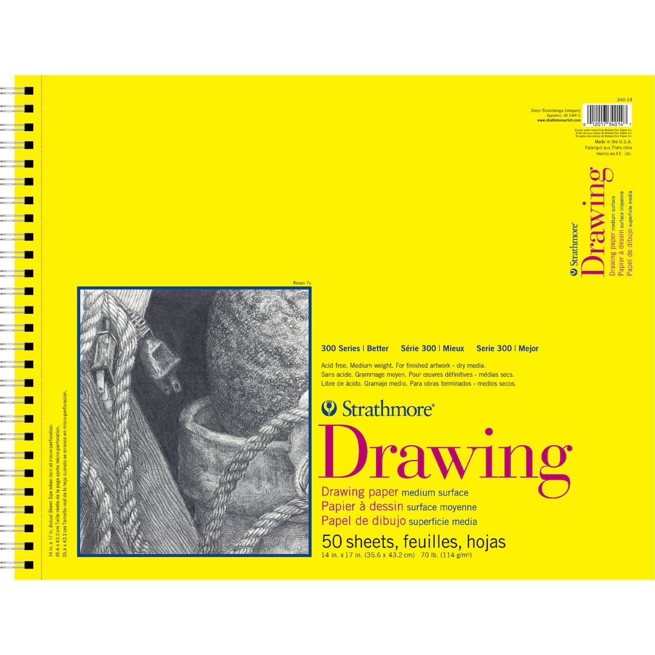 Strathmore Drawing Paper Pad, 300 Series, 50 Sheets, Spiral-Bound, 14" x 17"